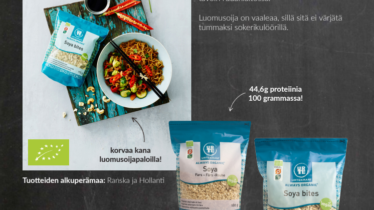 Urtekramin Soya-tuotteet ovat 100% luomua