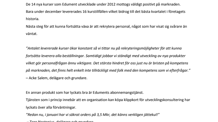 Edument förutspår fyrdubblad omsättning under 2013