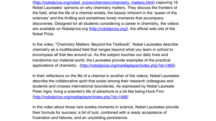 Why Chemistry Matters to Nobel Laureates 