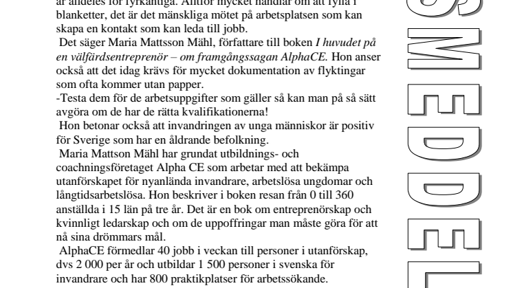 Ny bok om företaget AlphaCE som förmedlar jobb till nyanlända och arbetslösa