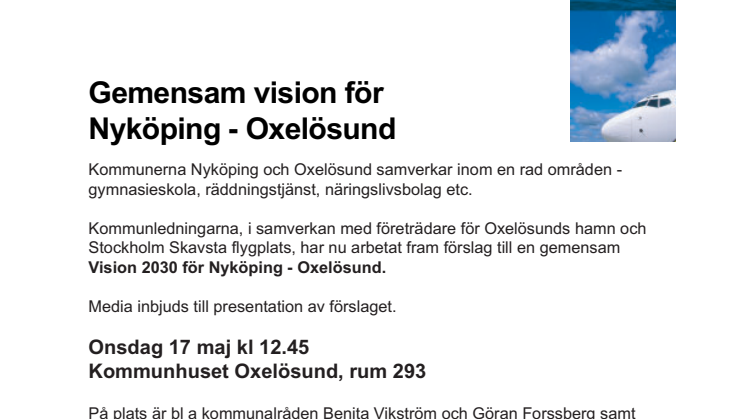 Presinbjudan: Gemensam vision för Nyköping - Oxelösund