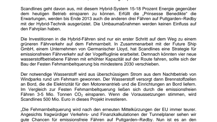 Fehmarnbelt – Scandlines setzt auf grüne Fähralternative