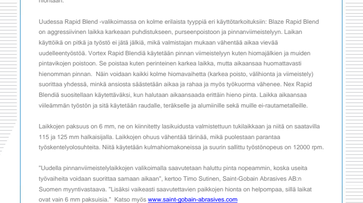 Uusia pinnanviimeistelylaikkoja kulmahiomakoneille