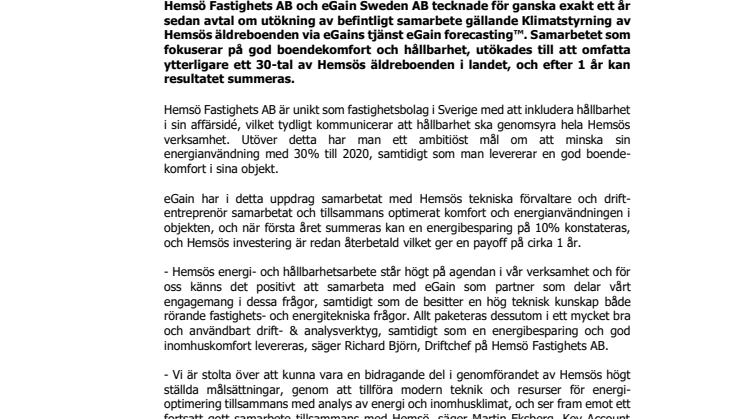 Samarbete inom komfort och hållbarhet med Hemsö