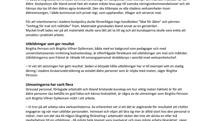 Stockholms stads strateger med specialistkompetens på området mat och äldre blir del av Äldrecentrum
