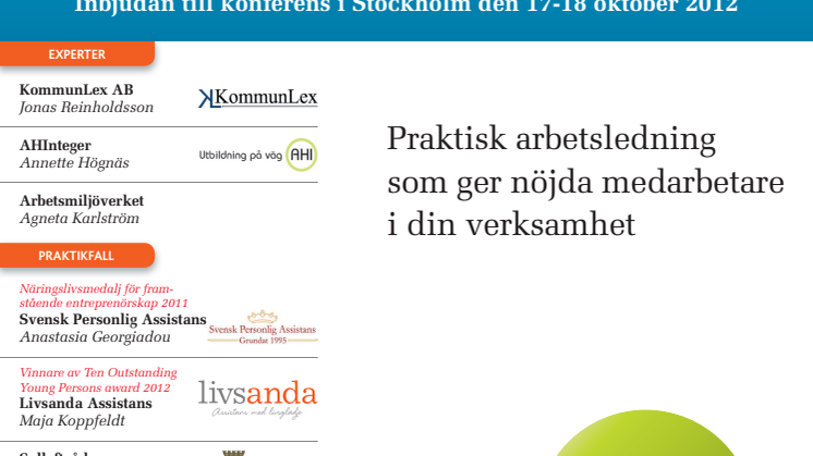 Chefsdagarna Personlig assistans, konferens i Stockholm 17-18 oktober 2012