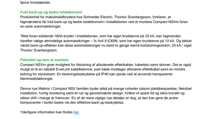 Compact NSXm: En fleksibel og pladsbesparende maksimalafbryder med mærkestrøm op til 160A