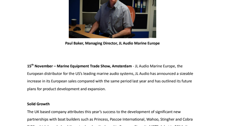 JL Audio Marine Europe - JL Audio Marine Europe Announces Buoyant 2016 and Continued Growth in Europe