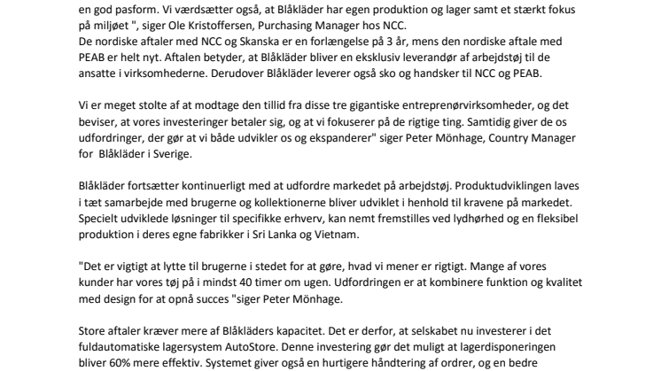 DE TRE STØRSTE ENTREPRENØRVIRKSOMHEDER I SKANDINAVIEN HAR VALGT BLÅKLÄDER