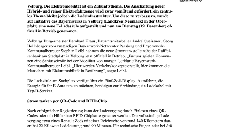 Neue Stromtankstelle in Velburg