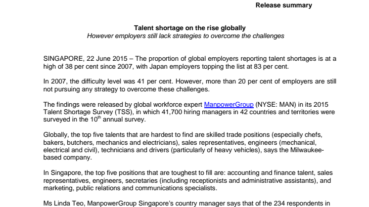 Talent shortage on the rise globally 