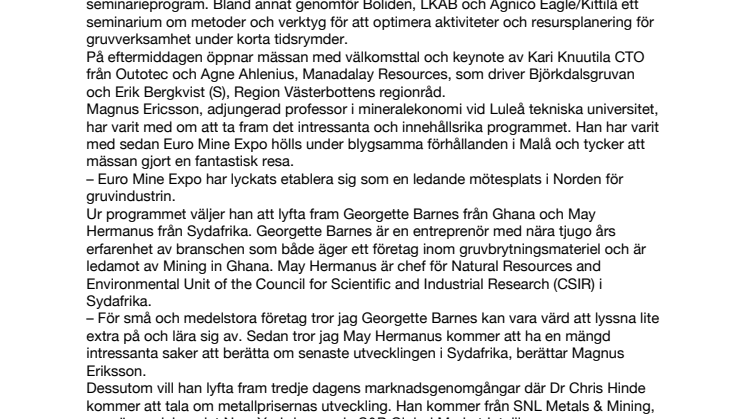 I dag öppnar Euro Mine Expo