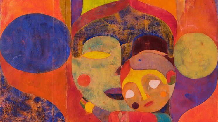 Alexander Tovborg, madonna of the sunset, 2022 (detail). Acrylic and pastel crayon on wooden panel, 300 x 200 cm framed. © Alexander Tovborg. Courtesy of the artist and Galleri Nicolai Wallner, Copenhagen.