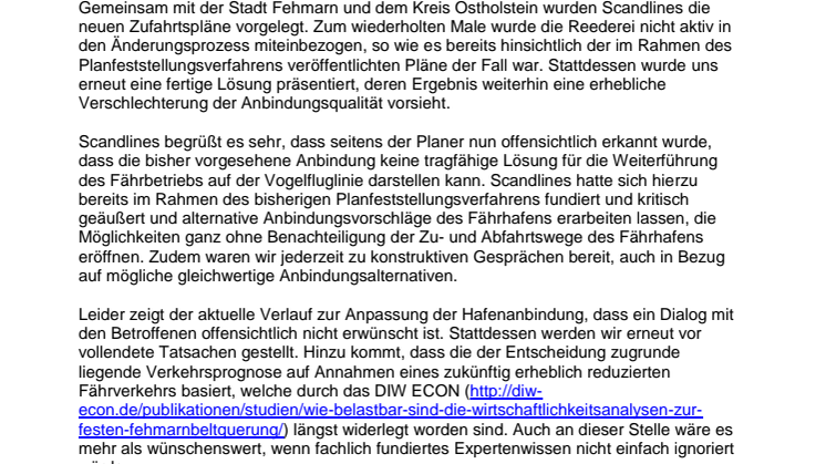 Scandlines trotz Änderung der Hafenzufahrt nach wie vor weit entfernt von gleichberechtigter Anbindung