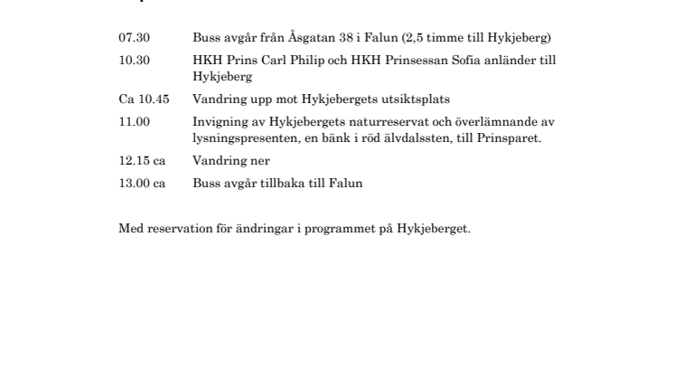 Pressinbjudan: Prins Carl Philip och Prinsessan Sofia besöker Dalarna