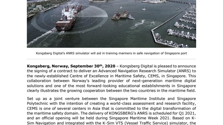 KONGSBERG partners with CEMS, Singapore to raise the bar for cooperative maritime safety and innovation 