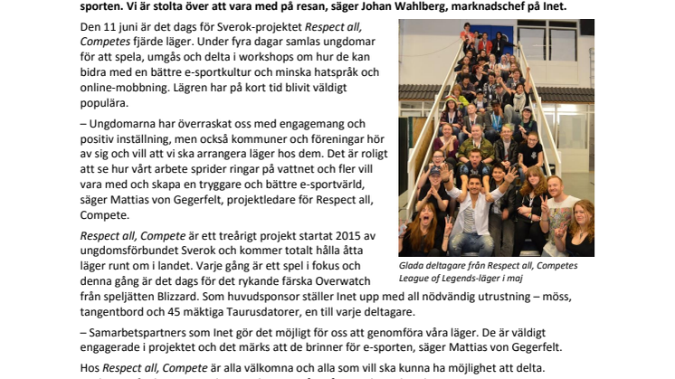 ”E-sporten behöver fler läger som Respect all, Compete”