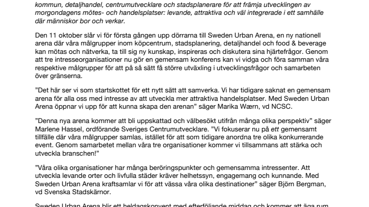 Sweden Urban Arena – tillsammans utvecklar vi morgondagens mötes- och handelsplatser