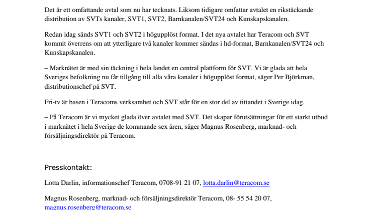 SVT-kanaler sänds i hd i marknätet