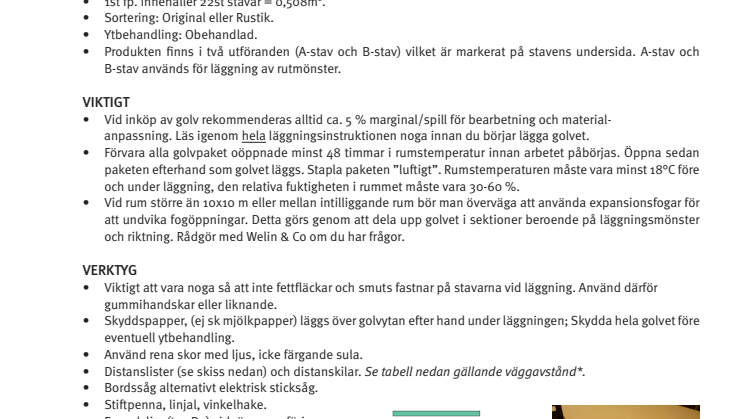 Welin KlickStav Vinkelsnäpp Läggningsanvisning Rutmönster