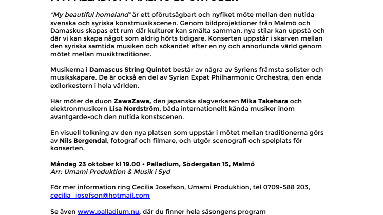 Damascus String Quintet – My Beautiful Homeland – nutida syrisk musik på Palladium Malmö 23 oktober