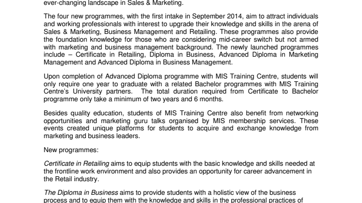 Marketing Institute of Singapore Training Centre introduces new programmes