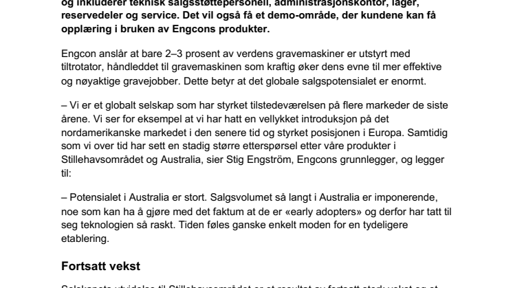 Engcon øker tilstedeværelsen i Australia  – etablerer kontor i Sydney