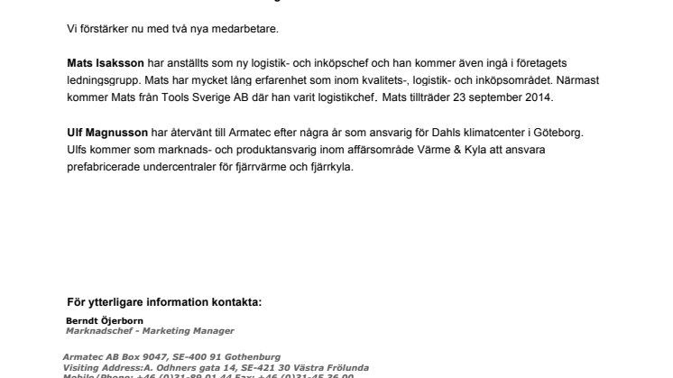 Armatec AB informerar om förstärkning