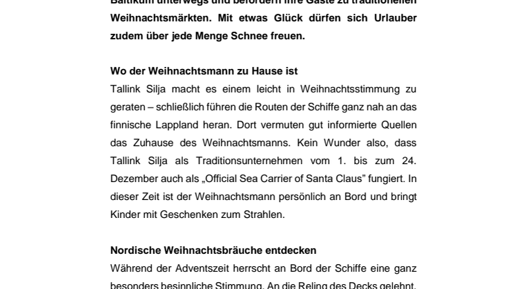 Skandinavische Weihnachtsstimmung auf den Minikreuzfahrten von Tallink Silja