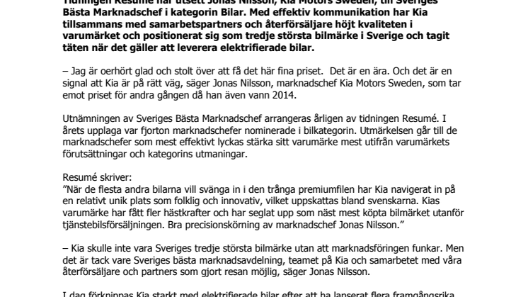 Kia har Sveriges Bästa Marknadschef 2019