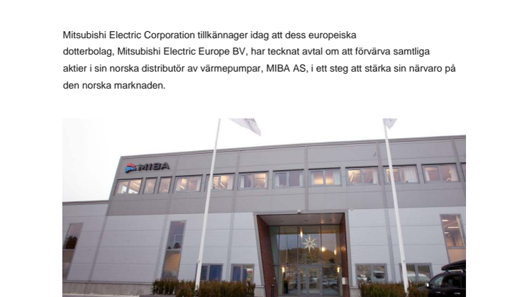 Mitsubishi Electric Europe B.V. stärker sin business inom värmepumpar och luftkonditionering i Norge