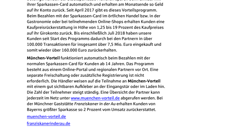 500mal automatisch Geld zurück beim Einkauf mit der Sparkassen Card in München
