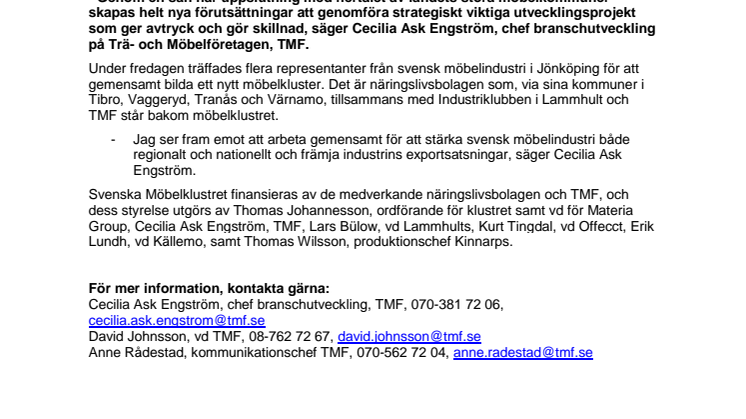 Nytt möbelkluster ska stärka svensk möbelindustri