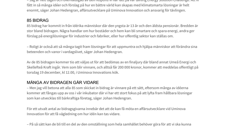 85 klimatsmarta idéer inskickade till Energy Solution Challenge