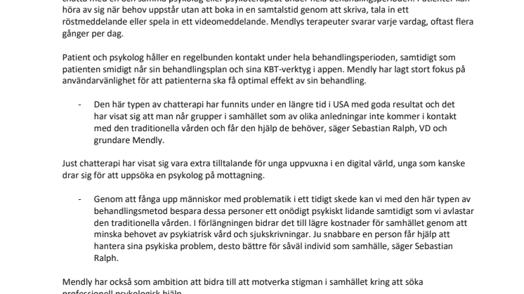 Mendly lanserar kostnadsfri chatterapi med legitimerade psykologer
