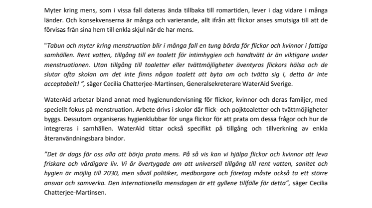 Dags att prata mens: WaterAid firar den allra första internationella mensdagen