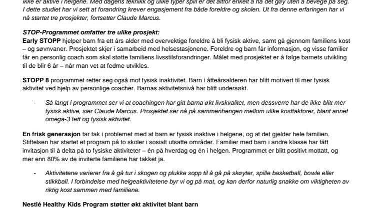 Nestlé støtter overvektsprogram for barn