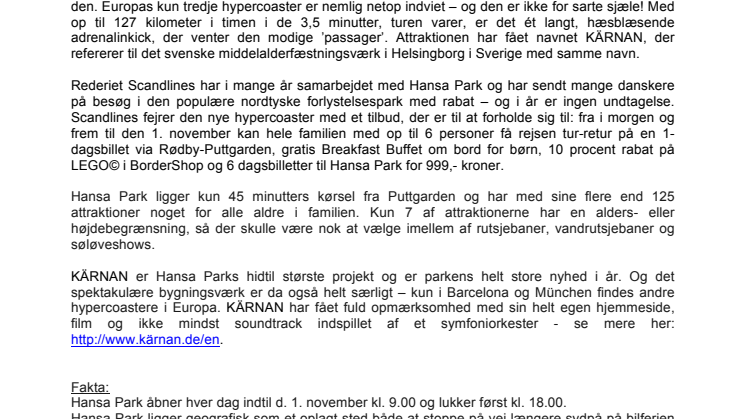Ferie med 127 km i timen: Hansa Park indvier rutsjebane med 70 meters fald