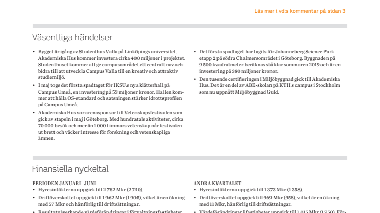Delårsrapport 1 januari - 30 juni 2017