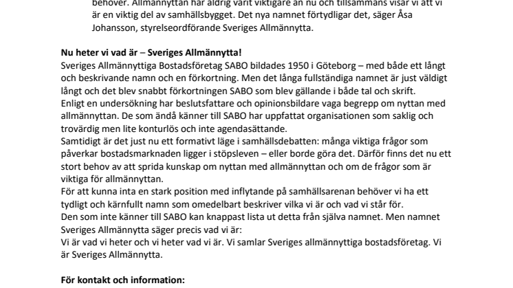 SABO blir Sveriges Allmännytta
