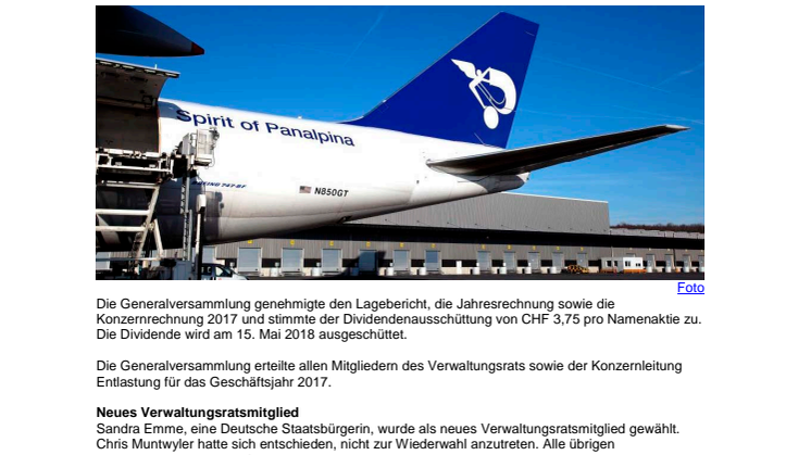 Generalversammlung 2018 genehmigt alle Anträge des Verwaltungsrats