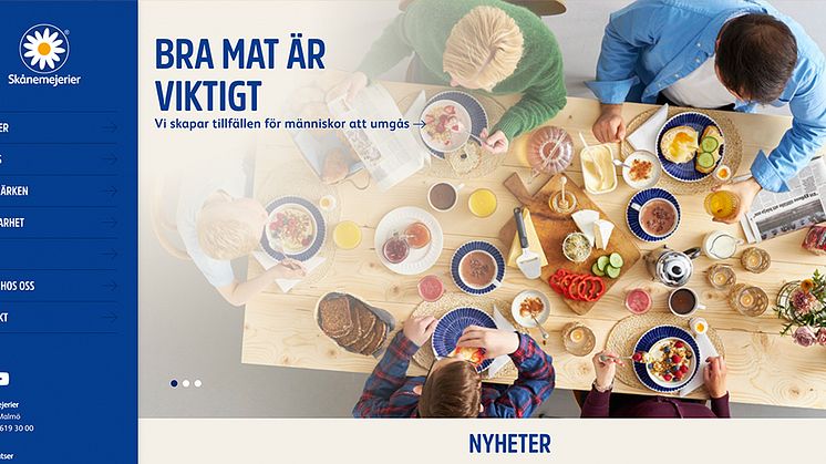 Startsidan för Skånemejeriers nya företagshemsida.