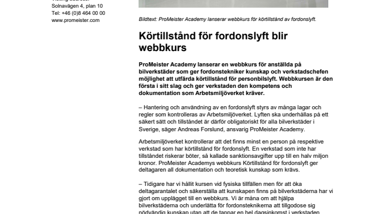 Körtillstånd för fordonslyft blir webbkurs 