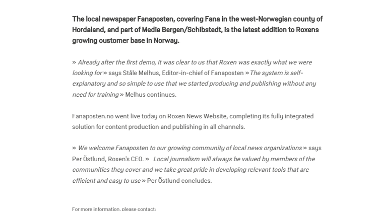 Norwegian newspaper live on Roxen
