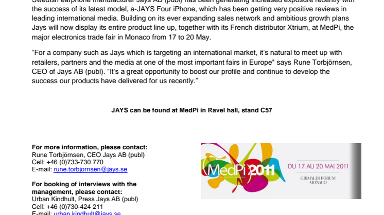 Jays to MedPi in Monaco