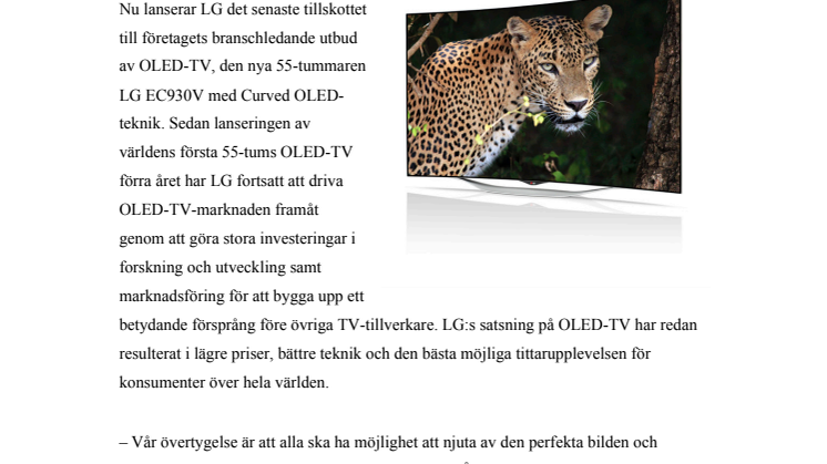LG UTÖKAR FÖRETAGETS BRANSCHLEDANDE OLED-TV-FAMILJ MED KURVIGA OCH PRISVÄRDA 55-TUMMAREN EC930V