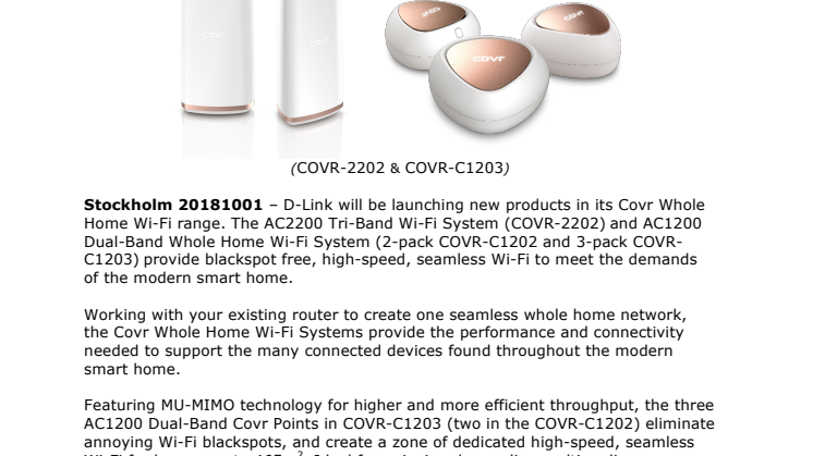D-Link Expands Covr Family of Whole Home Wi-Fi Systems
