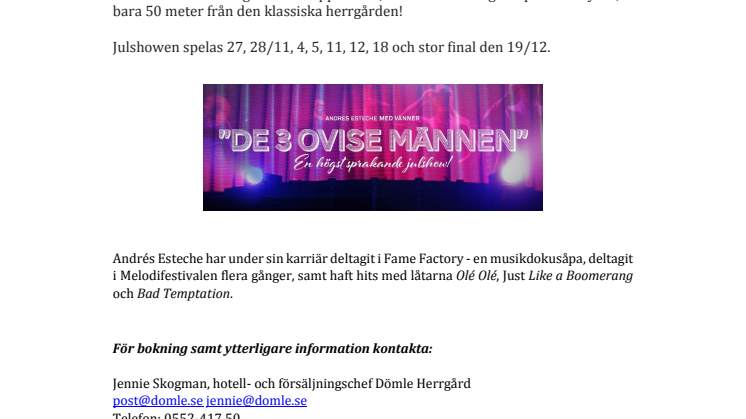 Julshow på Dömle Herrgård med Andrés Esteche & Vänner