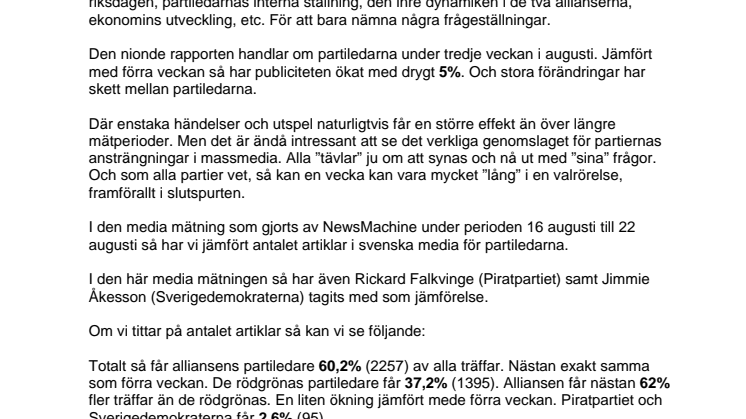 Valet 2010 – Partiledarna inför slutspurten, vecka 33