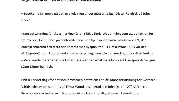 John Deere presenterar kranspetsstyrning för skördare